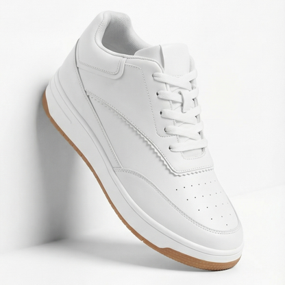 HEIGHTN Summit sneaker rear heel view showing white midsole and gum outsole