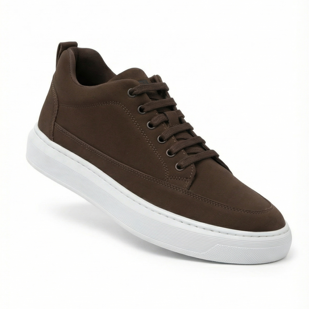 HEIGHTN Earth sneaker close-up detail of suede material