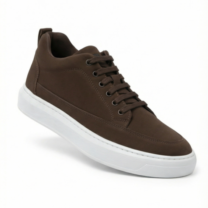 HEIGHTN Earth sneaker close-up detail of suede material