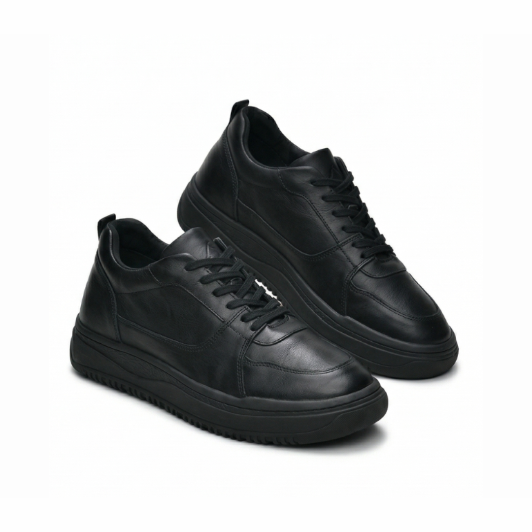HEIGHTN Obsidian all-black sneaker three-quarter front angle