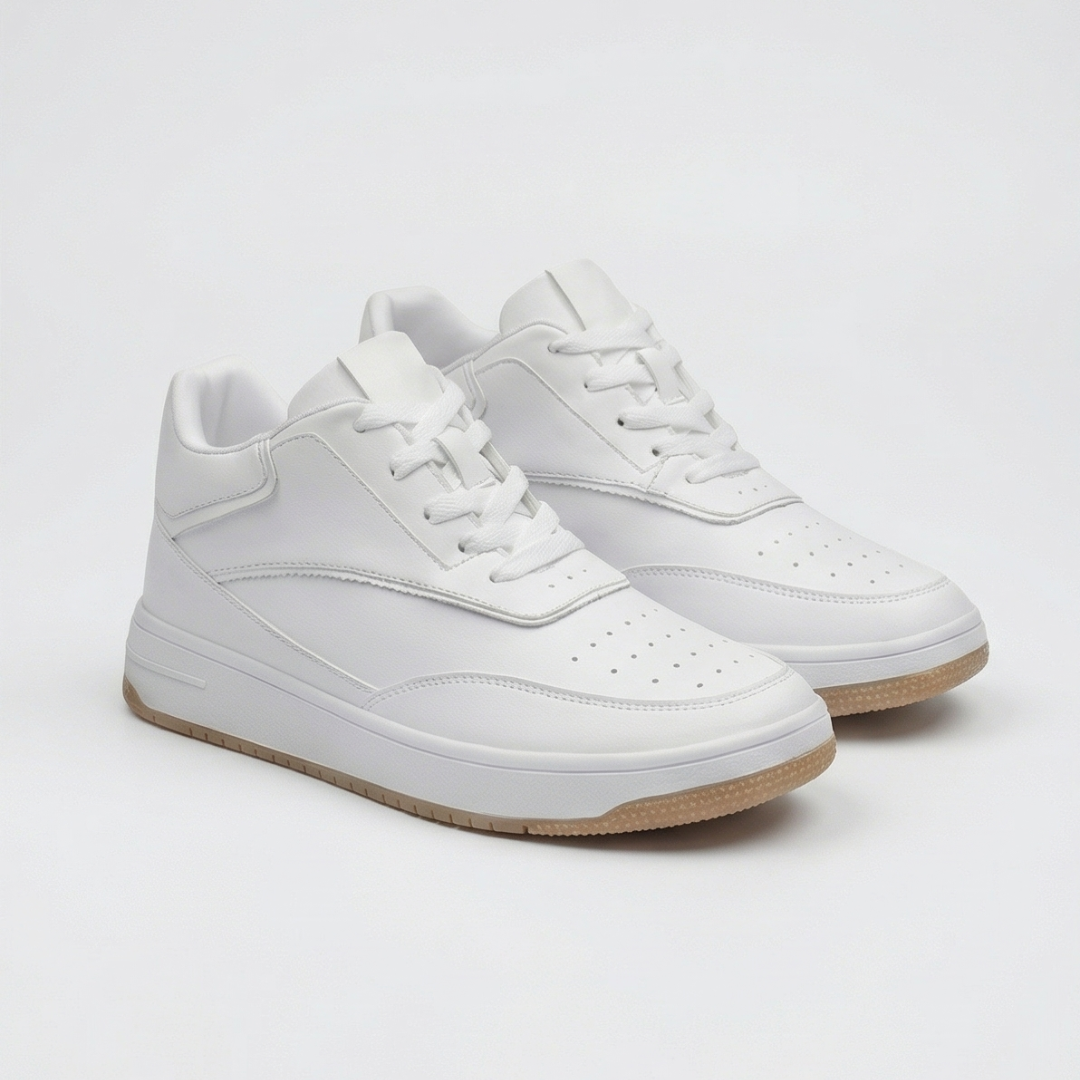 HEIGHTN Summit sneaker close-up detail of white leather and stitching