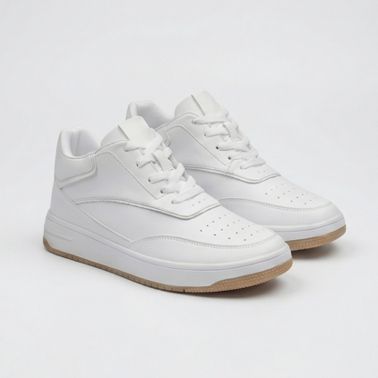 HEIGHTN Summit sneaker close-up detail of white leather and stitching